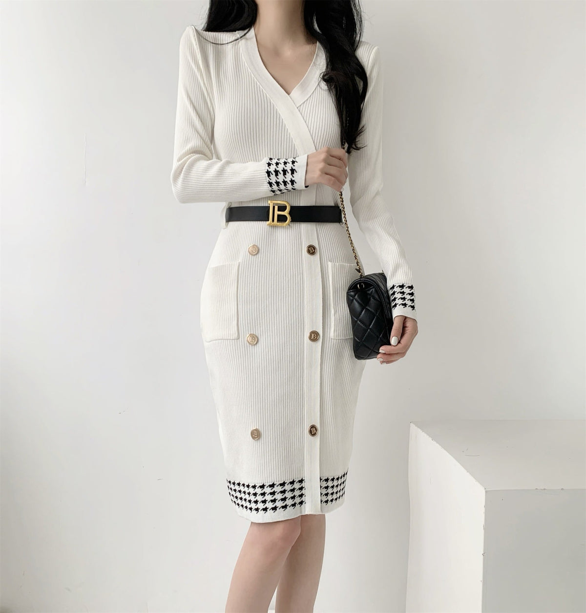 【dress】ダブルボタンニットワンピース　M28067