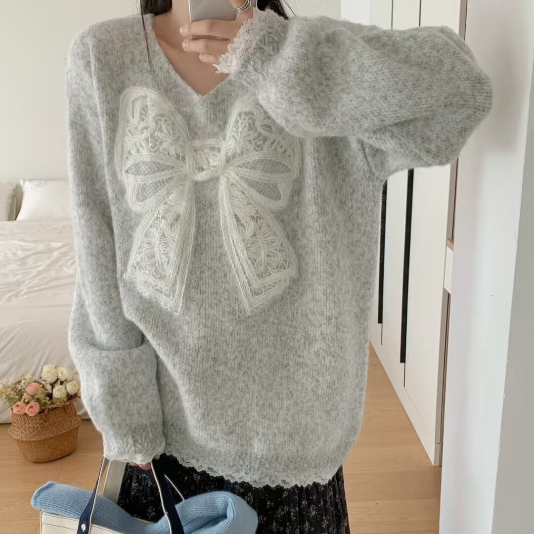 【tops】レースリボンニットセーター　M28341