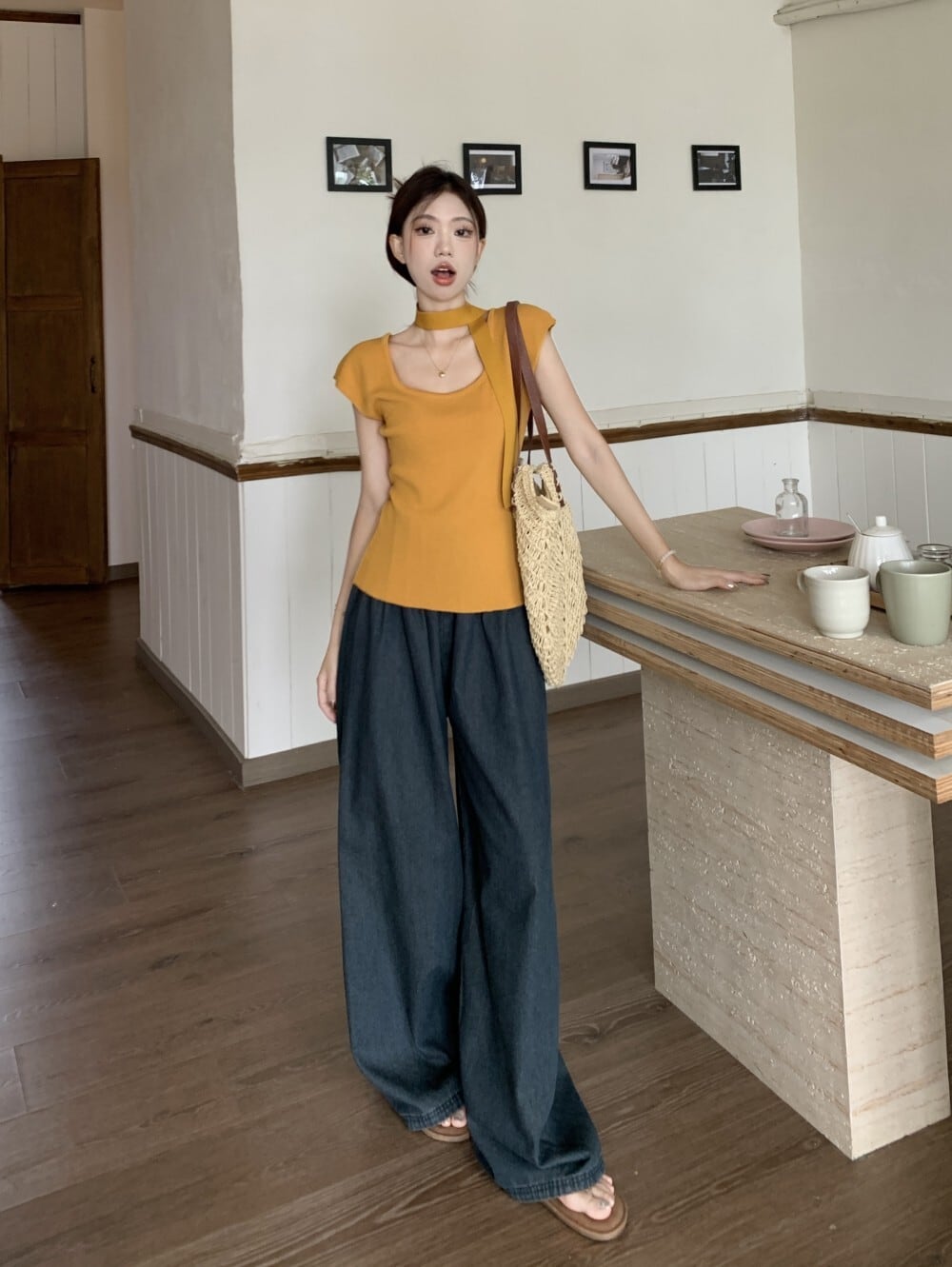 【set】ニットTシャツ×ワイドパンツセット　M24141