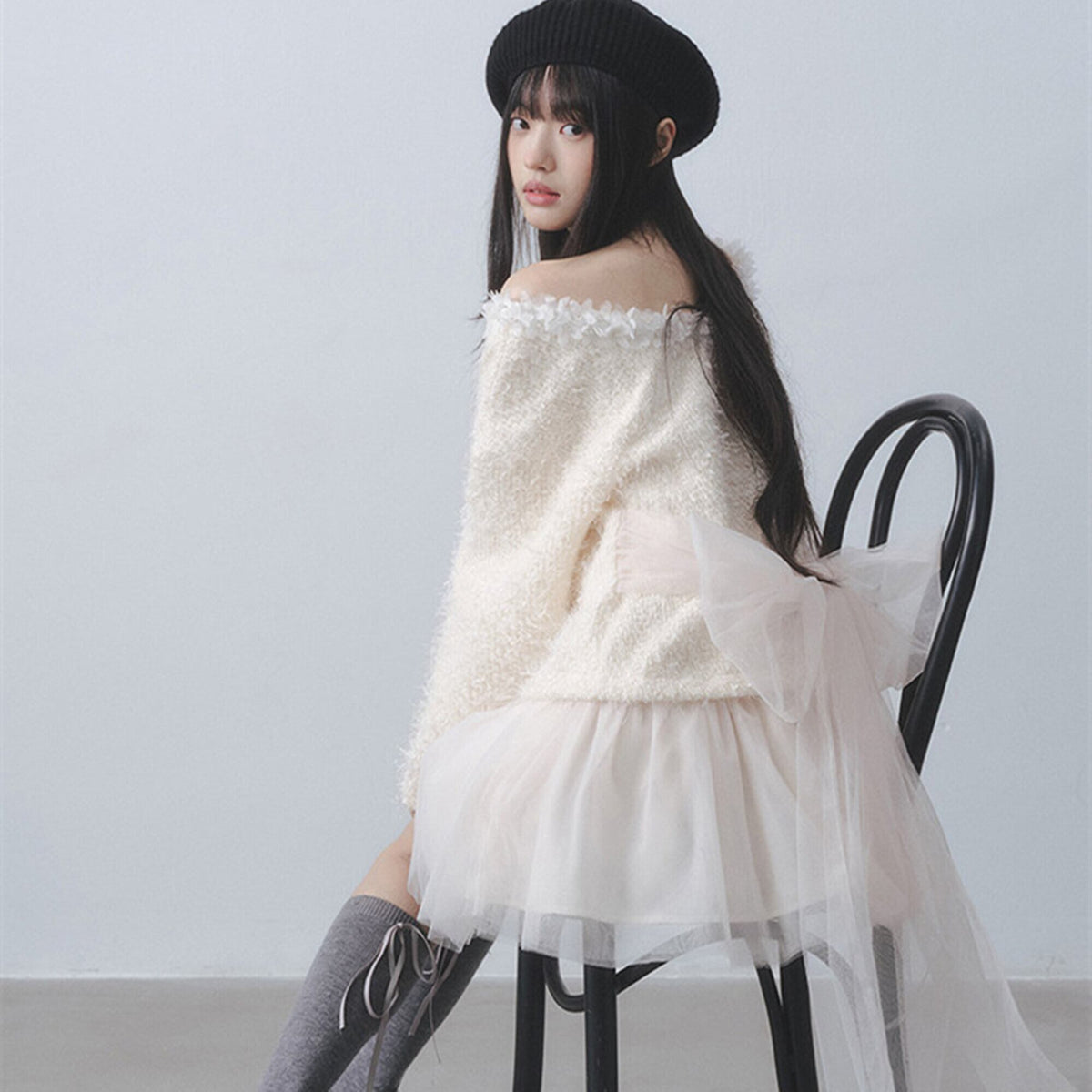 【dress】リボンチュールドッキングミニワンピース　N3522