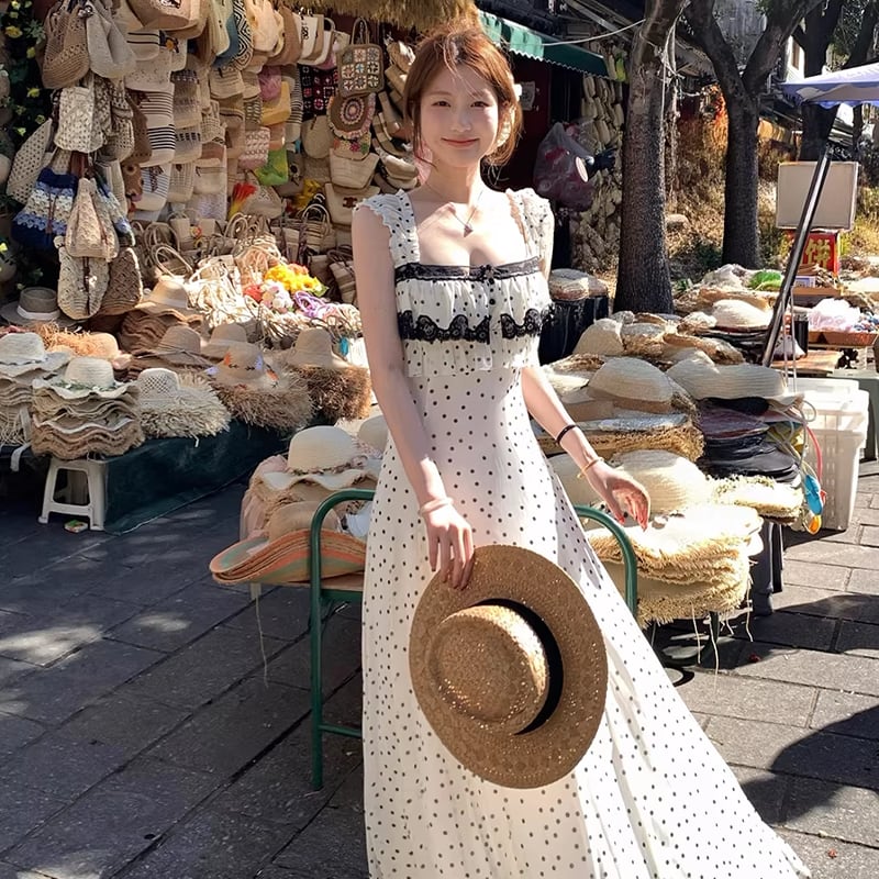 【dress】レースフリルロングキャミワンピース Q8465