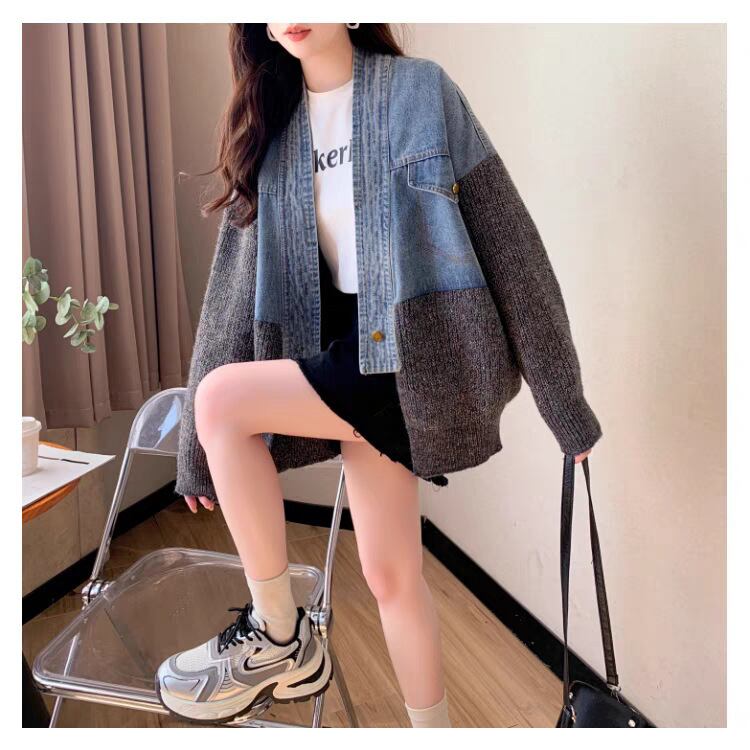【outer】デニム切り替えニットカーデ　M29329