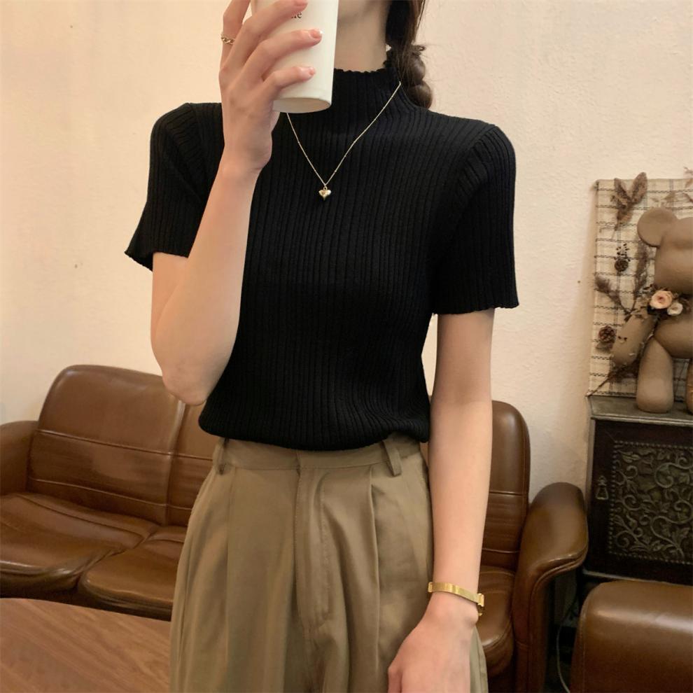 【tops】ハーフネックニットTシャツG21551