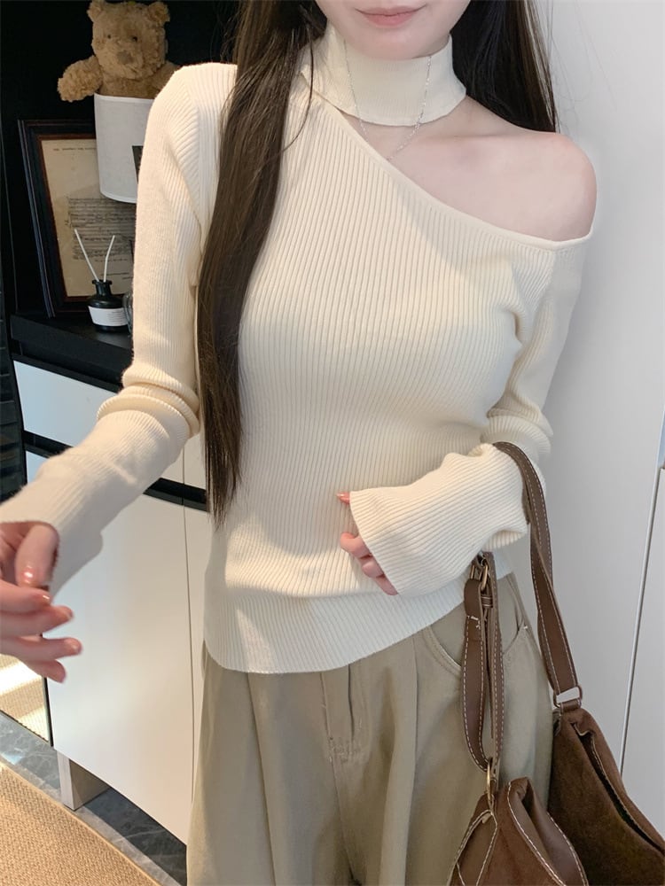 【tops】オフショルダーニットトップス　M28410