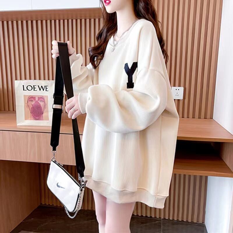 【tops】学院風アルファベット3色裏起毛秋冬新作配色ラウンドネック長袖厚手着回しパーカーF1334