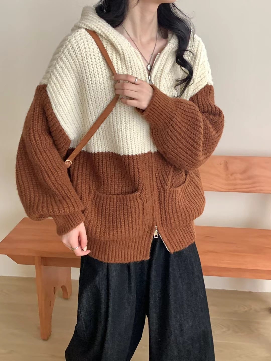 【outer】配色ニットカーデ　M26025
