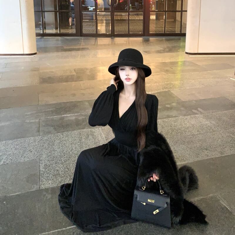 【dress】クロスネックロングワンピース Q7014