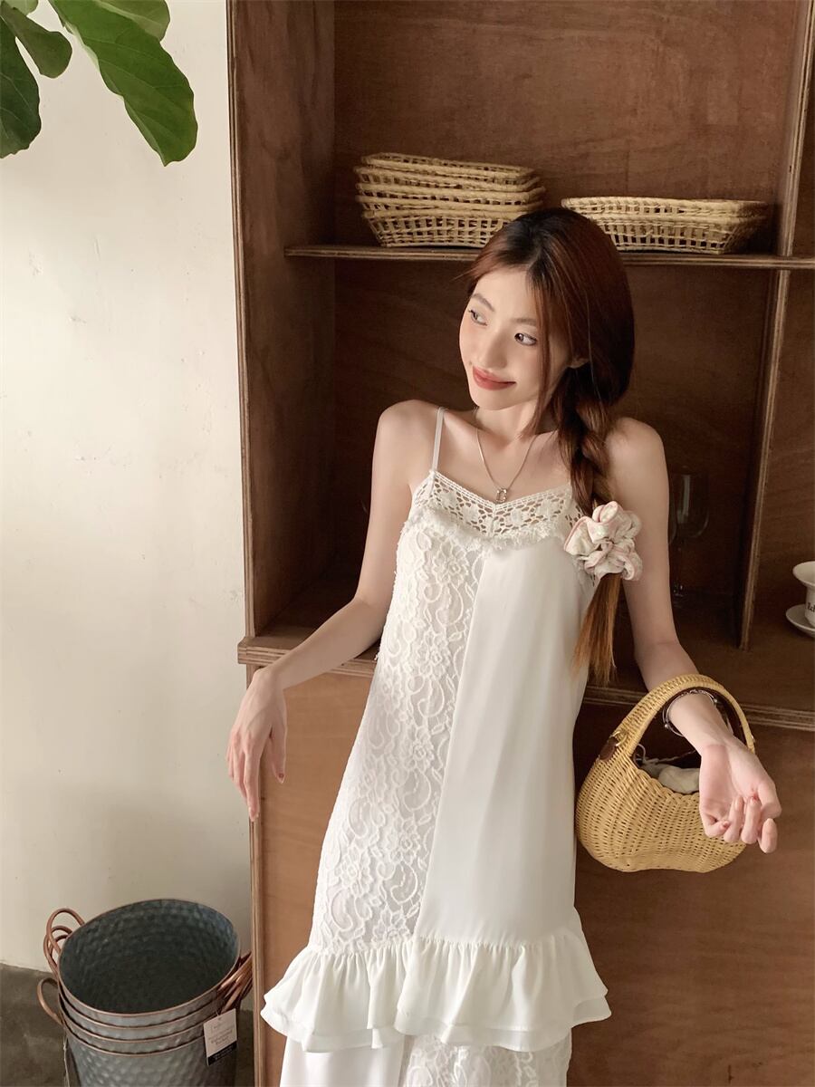 【dress】レースフリル透かし彫りキャミワンピース G21512