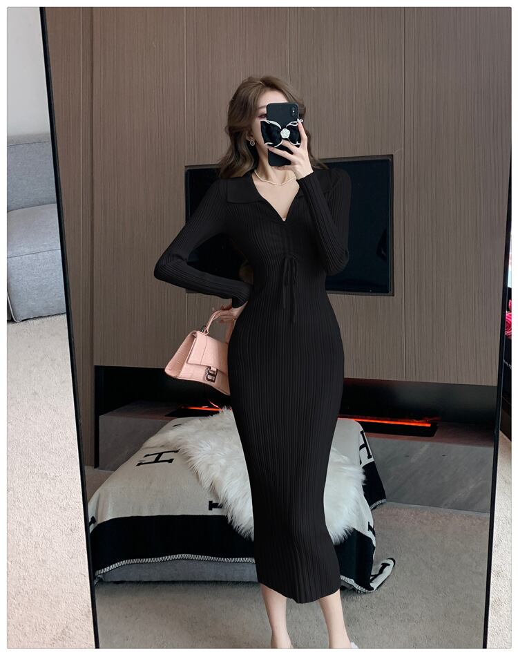 【dress】折り襟ニットワンピース　M18297