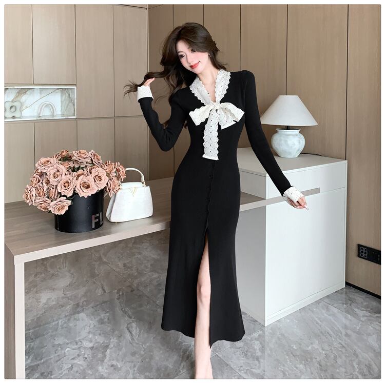 【dress】リボン付きニットワンピース　M27841