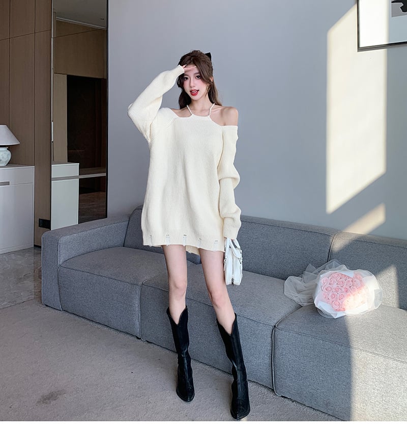 【dress】オフショルダーニットワンピース　M18621