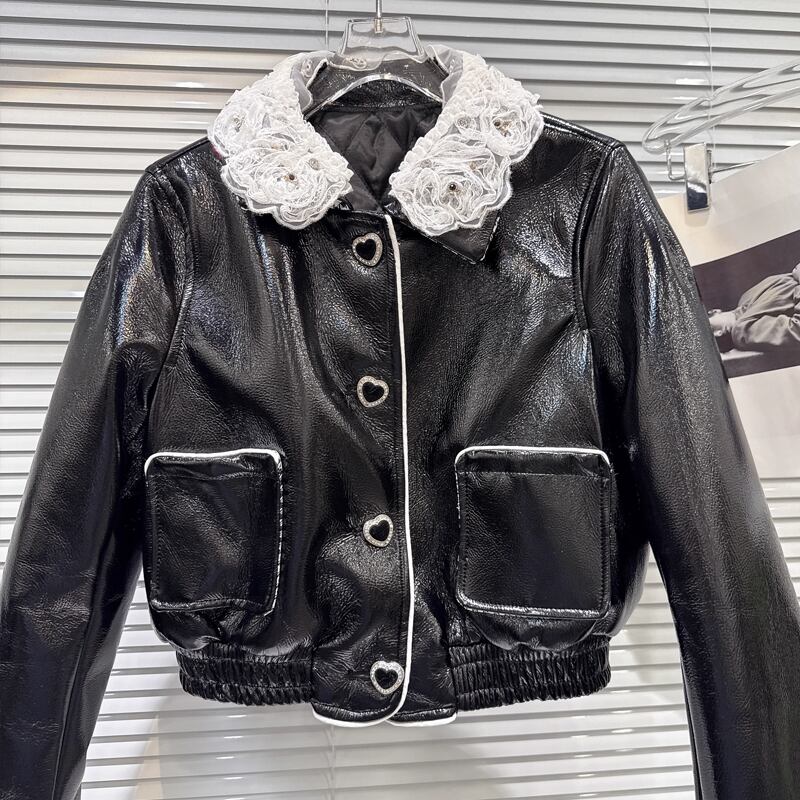 【outer】レースドッキングPU中綿ジャケット Q7336