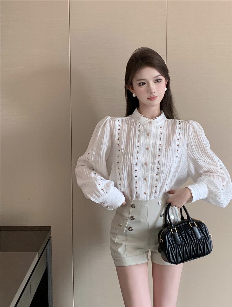 【tops】カットワークシャツブラウス　M29346