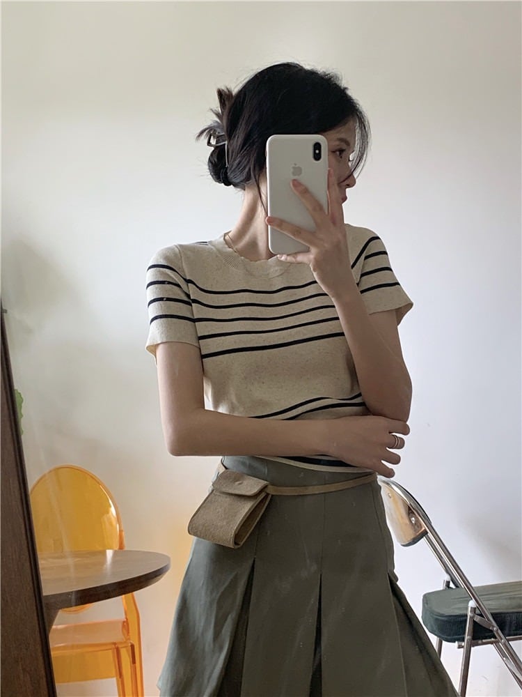 【tops】ストライプ柄ニットトップスG21082