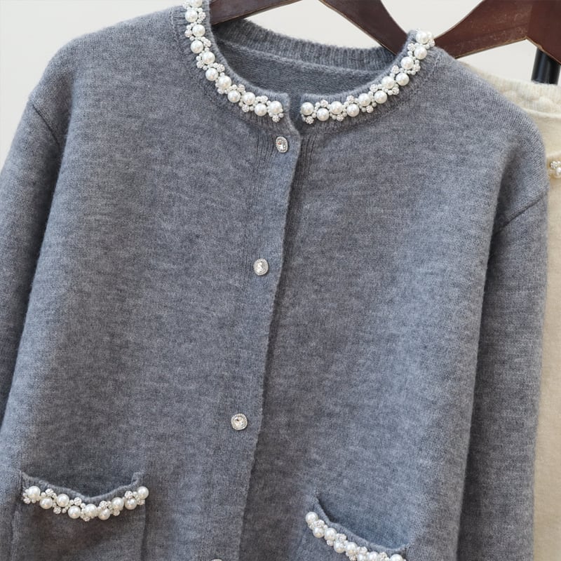 【outer】パール付きニットカーディガン Q7321