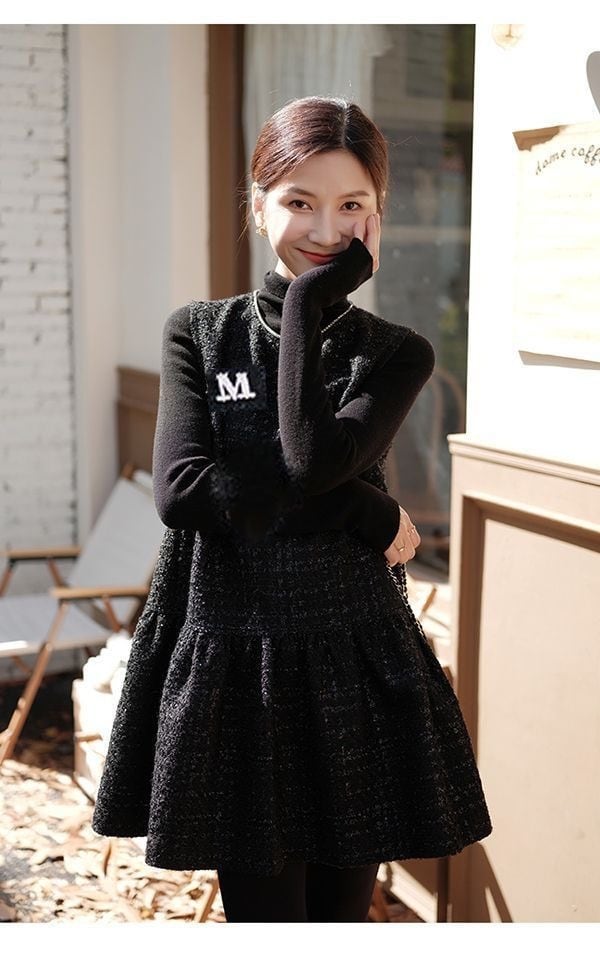 【dress】パールネックノースリーブツイートフレアワンピース　N2815