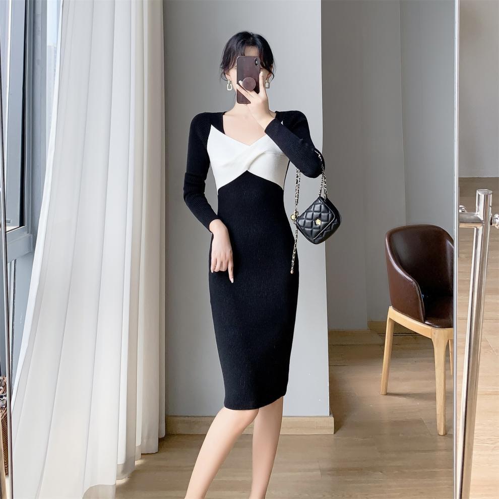【dress】クロス配色ニットワンピース　M26277