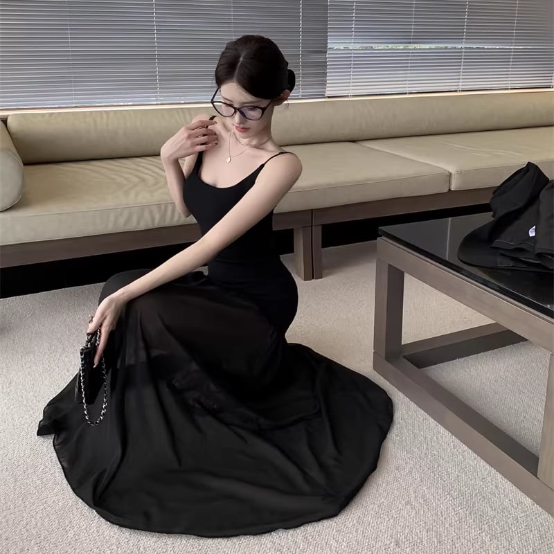 【dress】チュールドッキングロングキャミワンピース Q8154
