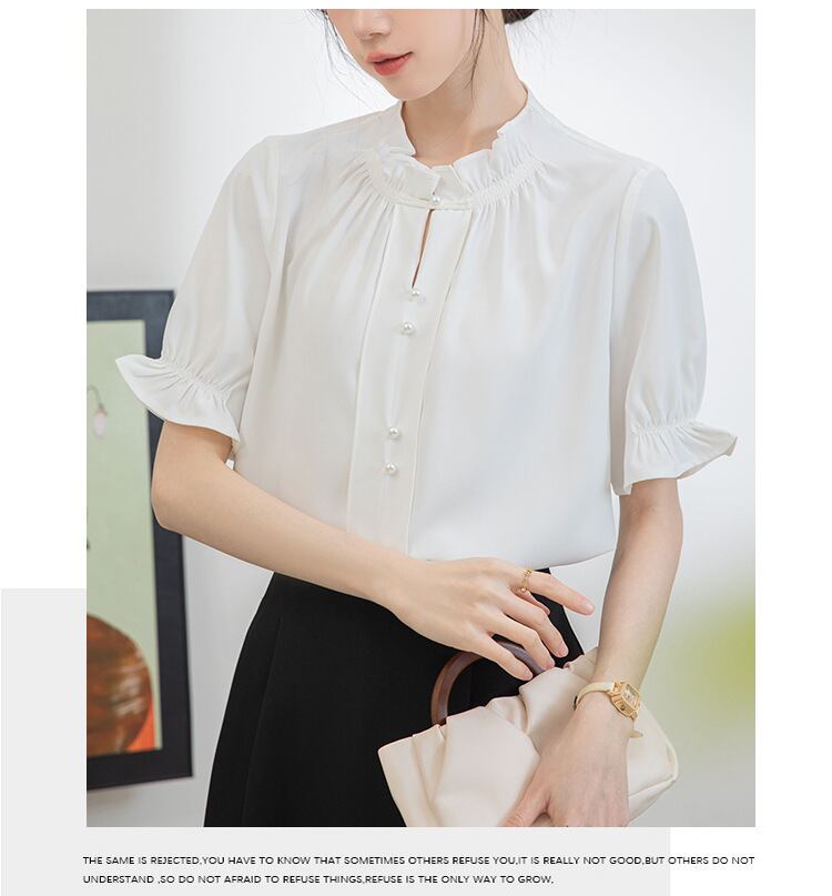 【tops】フリルスタンドネックOL通勤ブラウスG21076