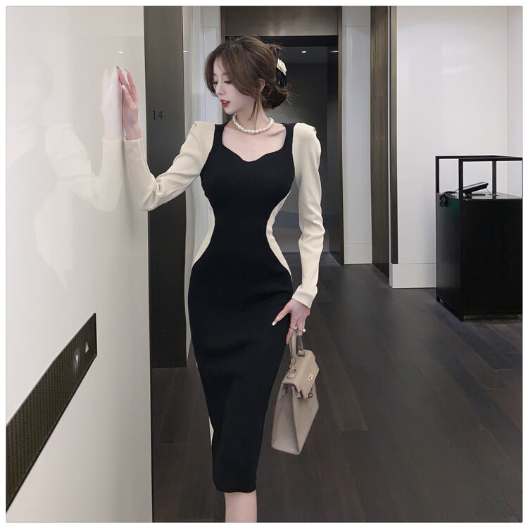 【dress】配色切り替えニットワンピース　M27808