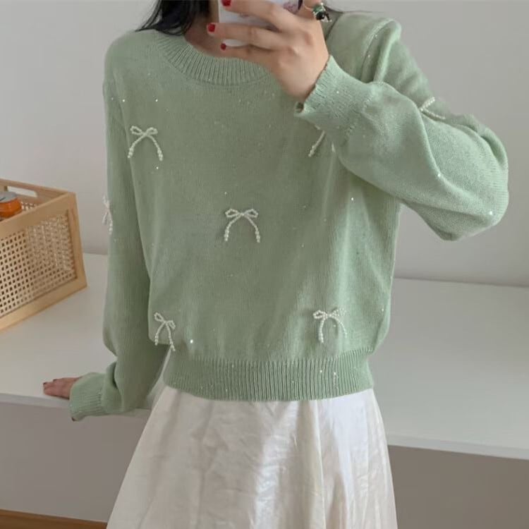 【tops】リボン付きニットセーター　M25774
