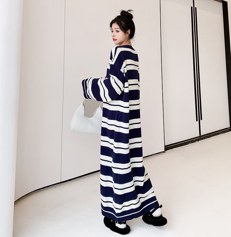 【dress】ボーダー柄ロングニットワンピース　N2185
