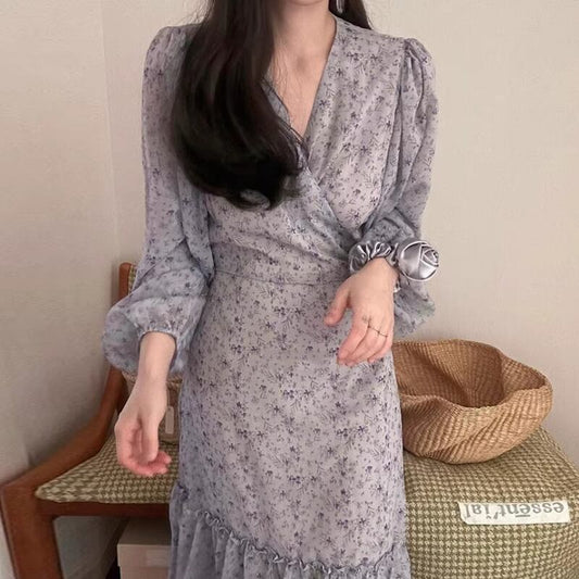 【dress】Vネックシフォン花柄ワンピース G20929