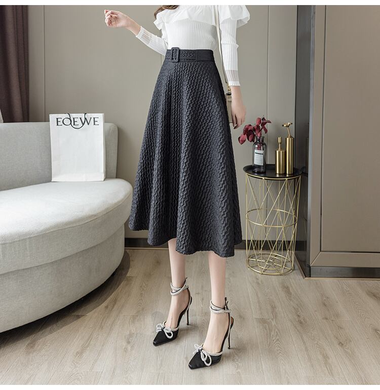 【bottoms】上品な質感!気質満点レトロINS風Aラインハイウエスト着痩せスカート G2935