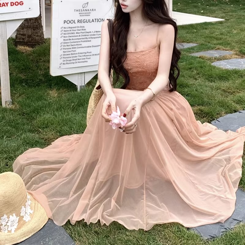 【dress】レースロングキャミワンピース Q8208