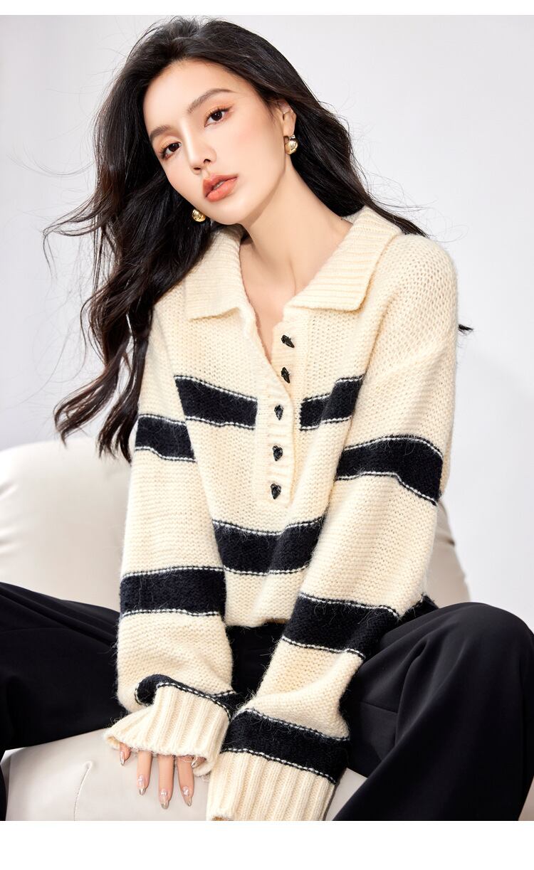 【tops】ボーダー柄ニットセーター　M18807
