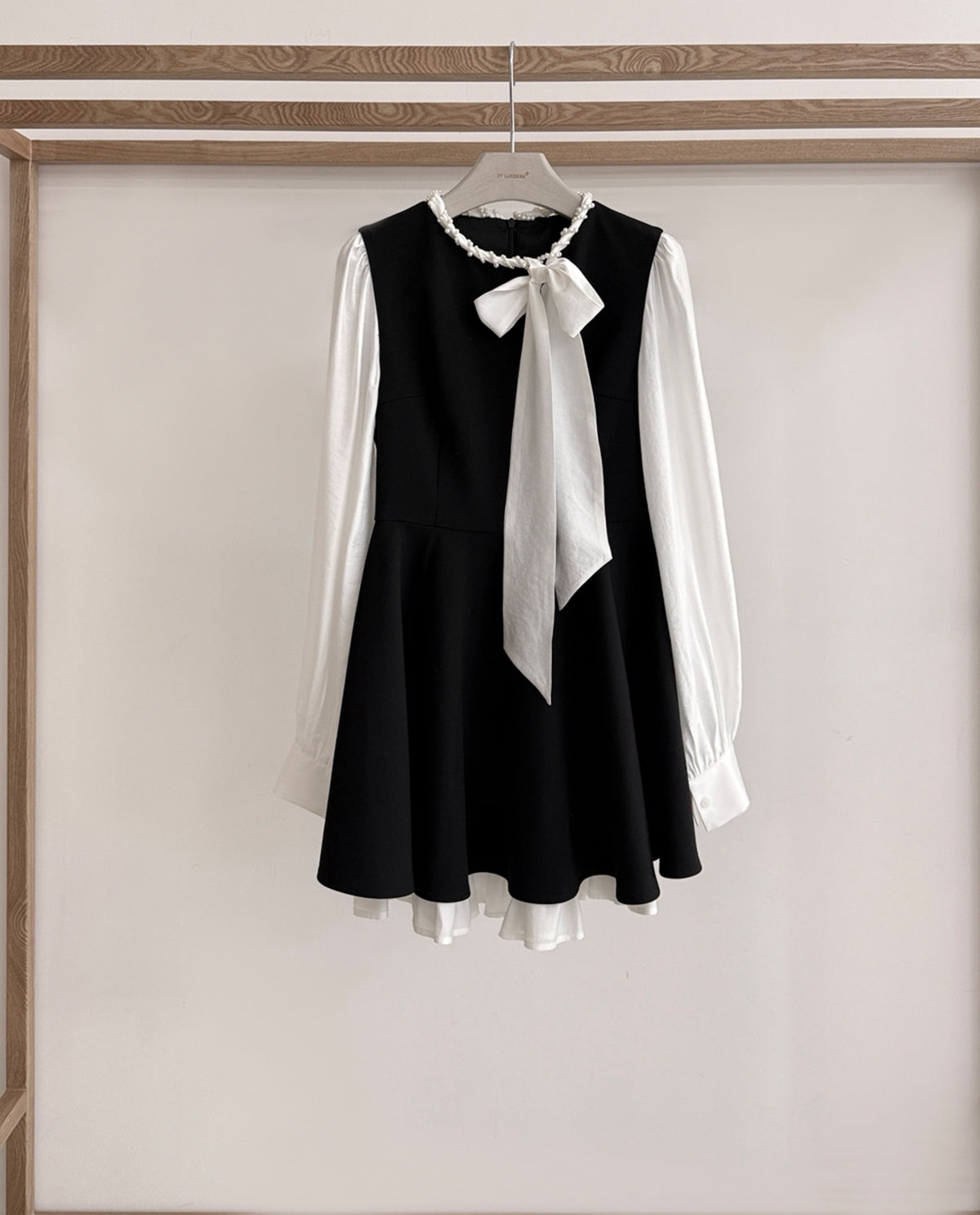【dress】リボン付きフェイクレイヤードワンピース Q8928