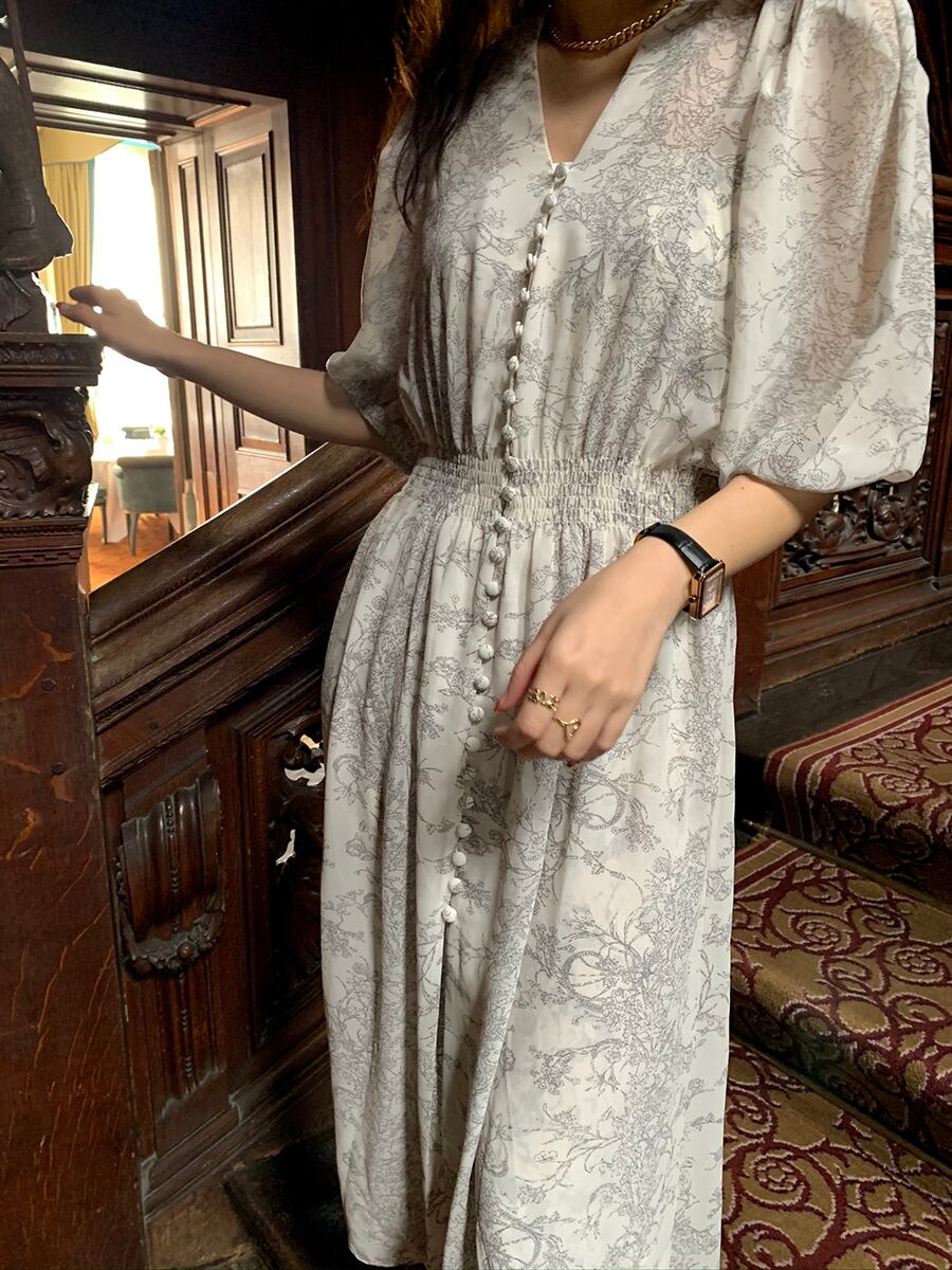 【dress】Vネック花柄シフォンワンピース G20747