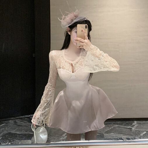 【dress】レース切り替えワンピース　M29629