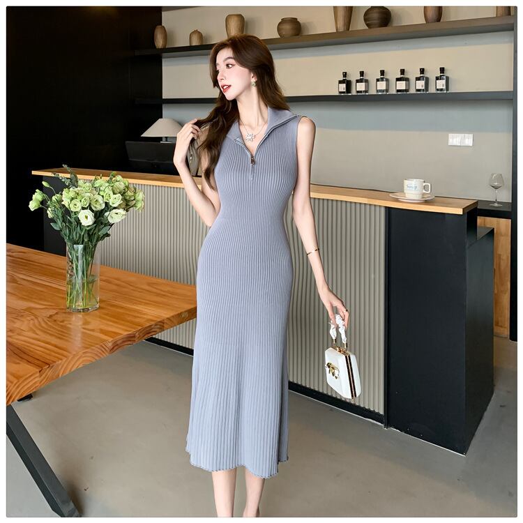 【dress】ファスナーノースリーブニットワンピース G21122