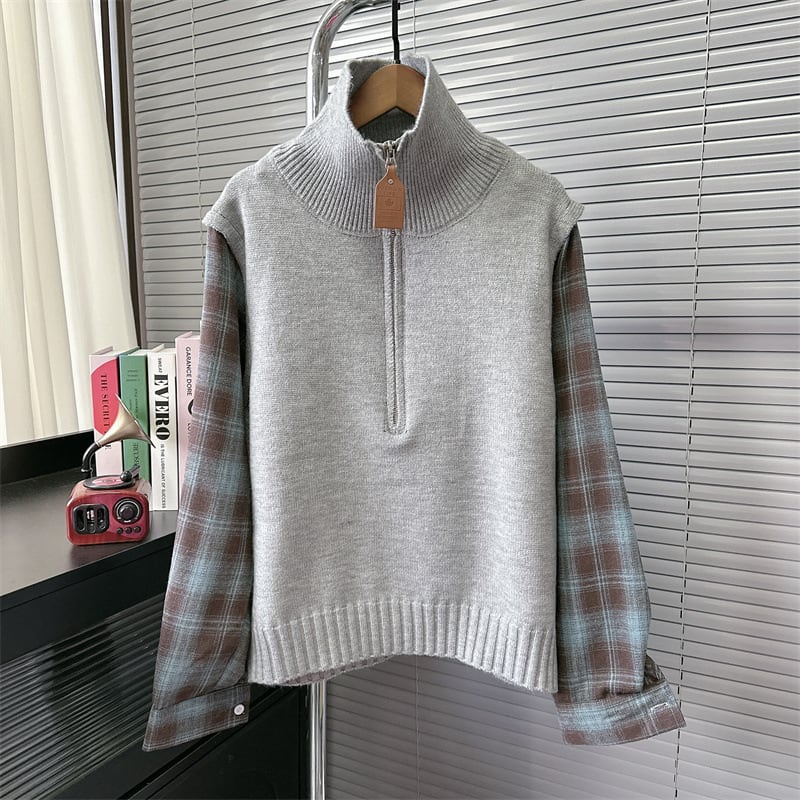 【tops】ファスナー切り替えニットセーター　M28171