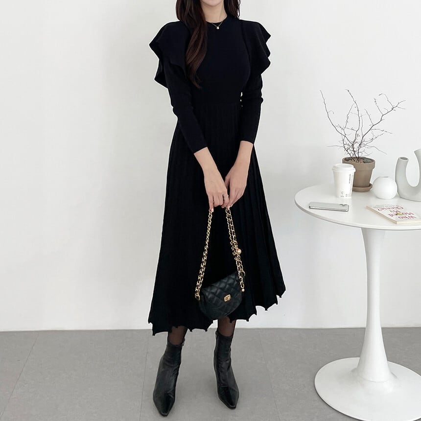 【dress】フリルニットワンピース　M26191