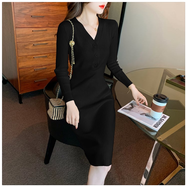 【dress】Vネックニットワンピース　M28210