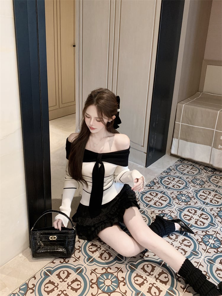 【tops】ボートネックニットトップス　M26424