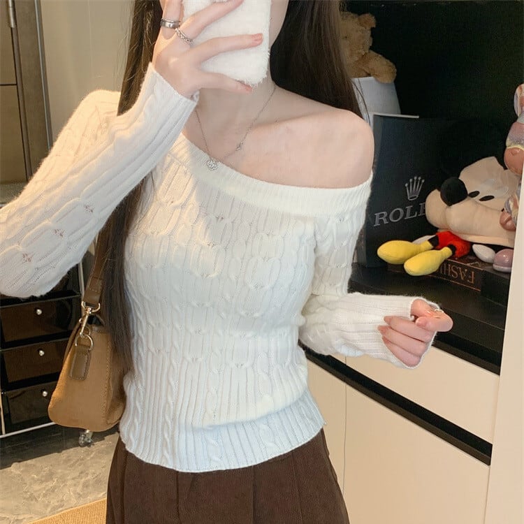 【tops】オフショルダーニットトップス　M28411
