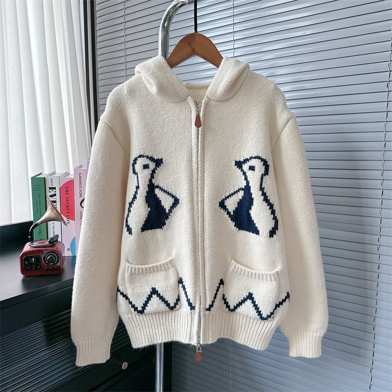【outer】フード付きニットカーデ　M26399