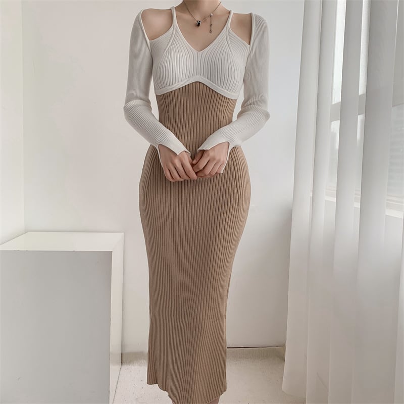 【dress】配色ニットワンピース　M25545