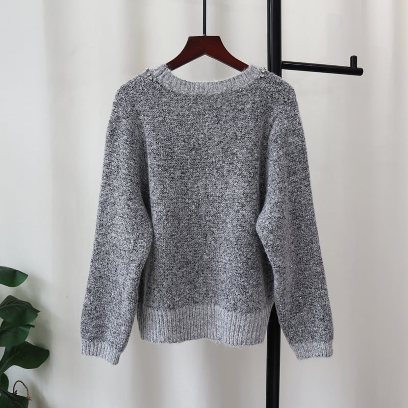 【tops】ビジューリボン付きニットセーター　M28375