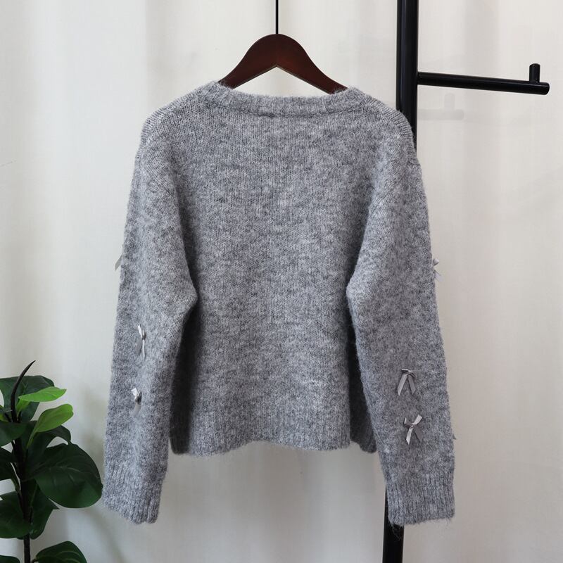 【outer】ビジューリボン付きニットカーデ　M26302