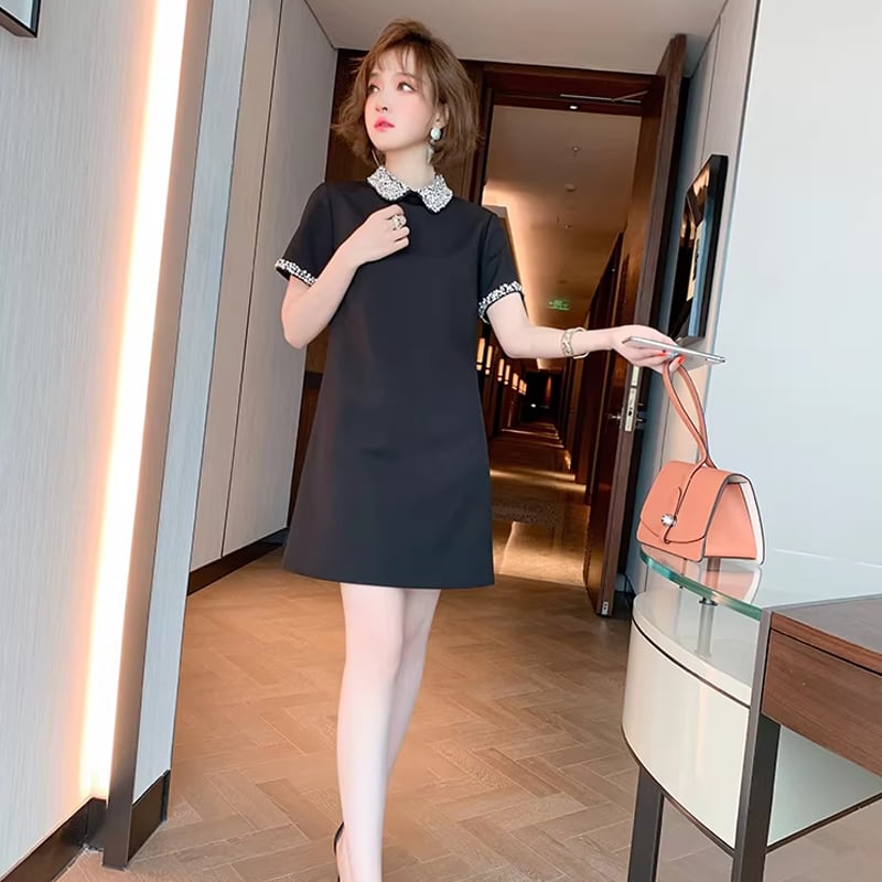 【dress】ラインストーン付きミニワンピース Q8435