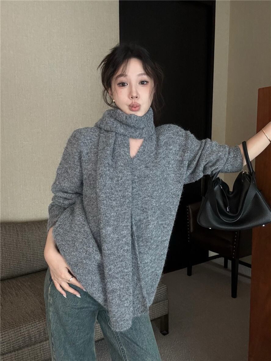 【tops】ニットセーターマフラー付き　M28669