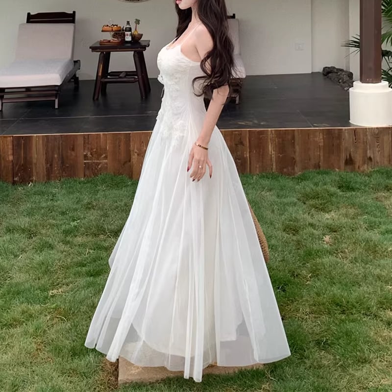 【dress】レースロングキャミワンピース Q8208
