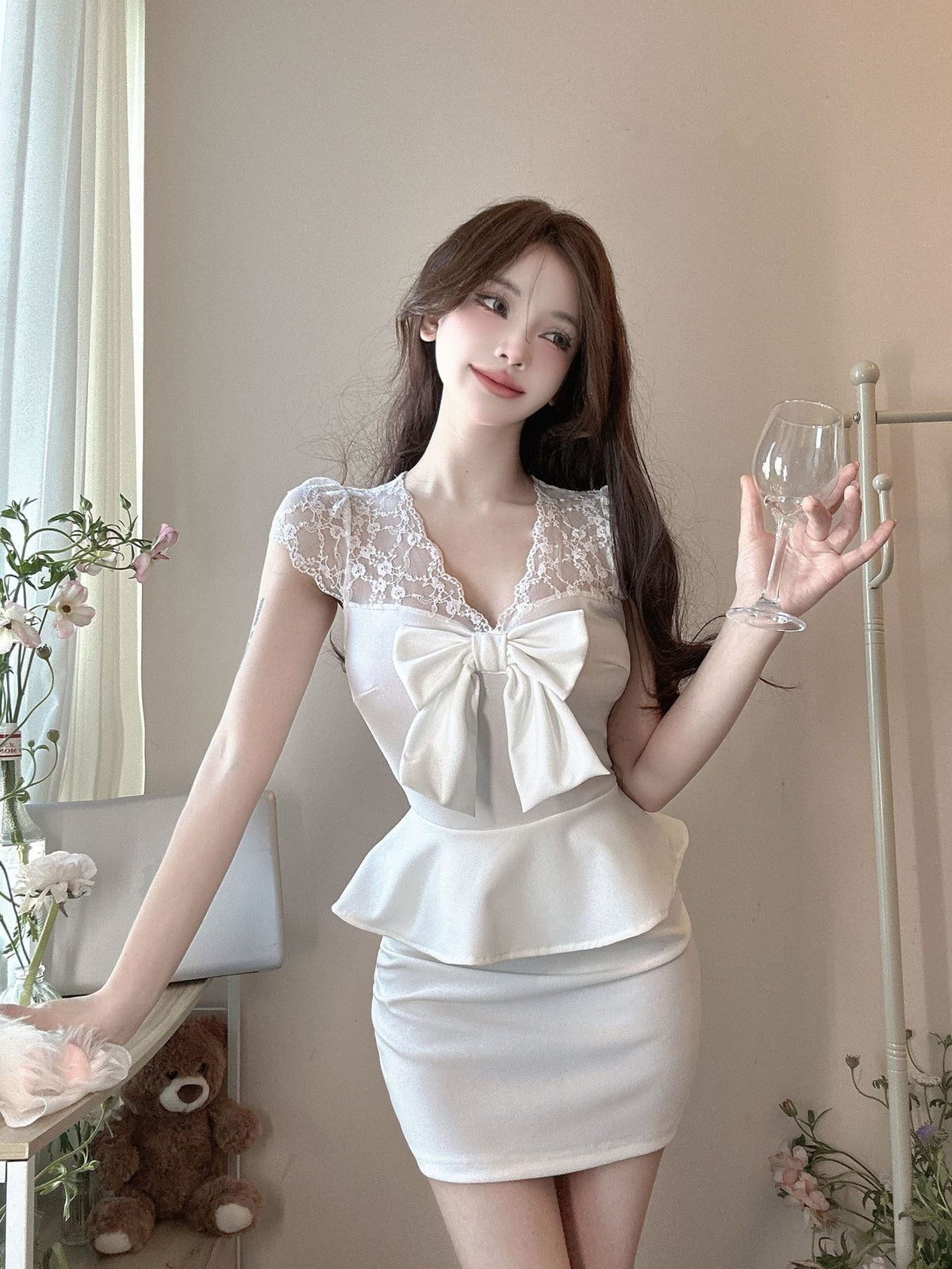 【dress】レース切り替えワンピース　M23981