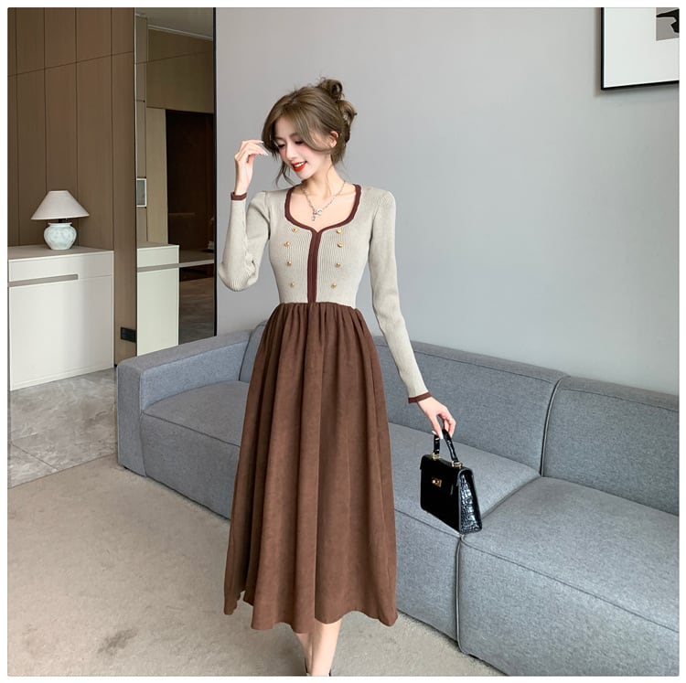 【dress】ニット切り替えワンピース　M25352