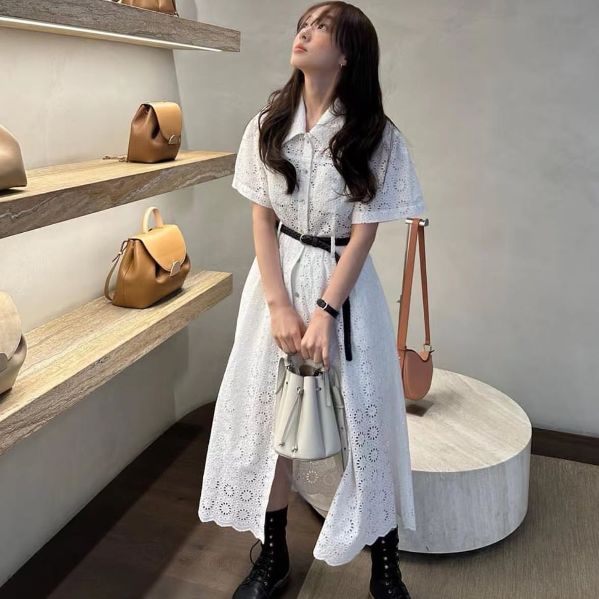 【set】カットワークワンピース×ショートパンツセット　M24749