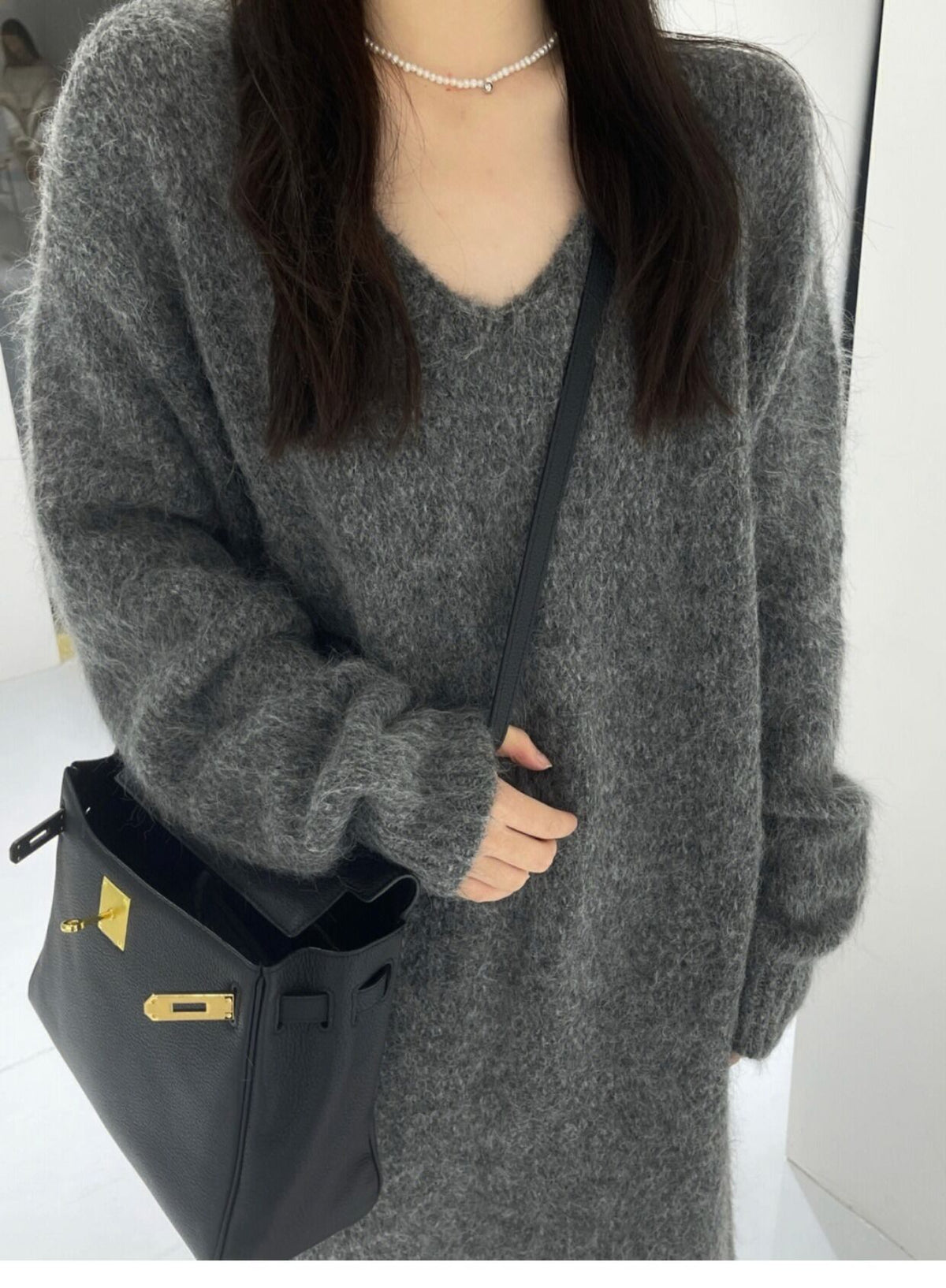 【dress】Vネックニットワンピース　M27241